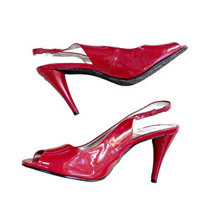 Style & Co Sheri Red Sling Back Pumps Patent Finish Peep Toe High Heels Size 9M